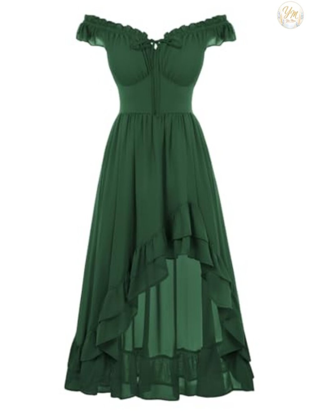Renaissance Corset Dress Off Shoulder Chiffon Sundress High Low Ruffle